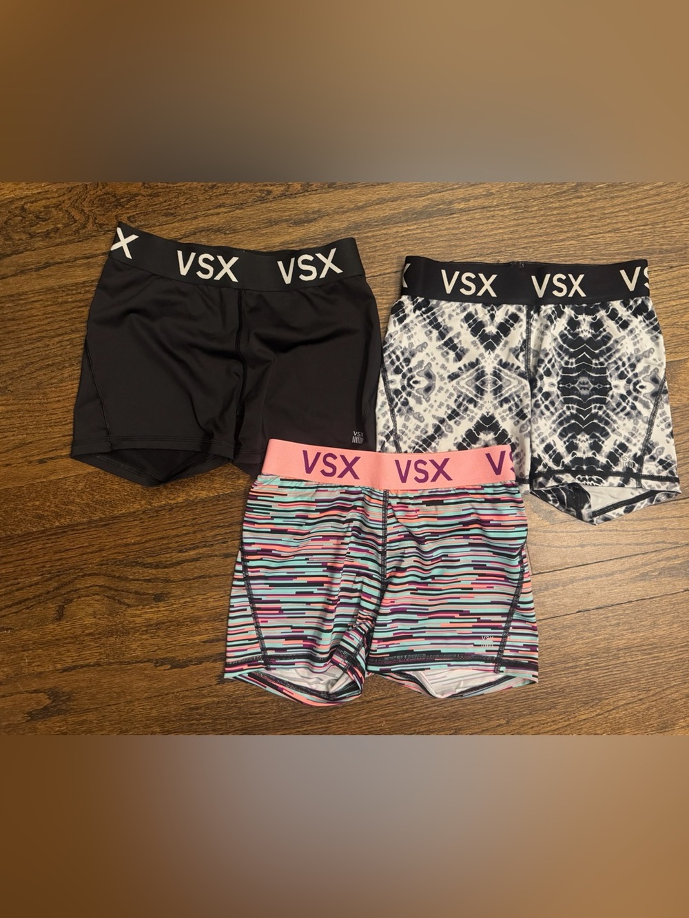 VSX Girls' Active Shorts Set - Black, Pink Headband, Multicolor Stripes